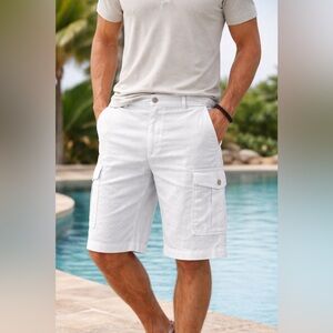 Perry Ellis Linen Blend Cargo Shorts Men’s 32 White Flat Front New